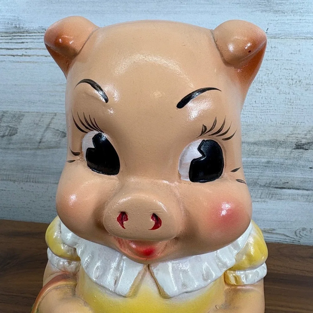 Vintage Chalkware Piggy Bank Hand Painted‎ Large 11